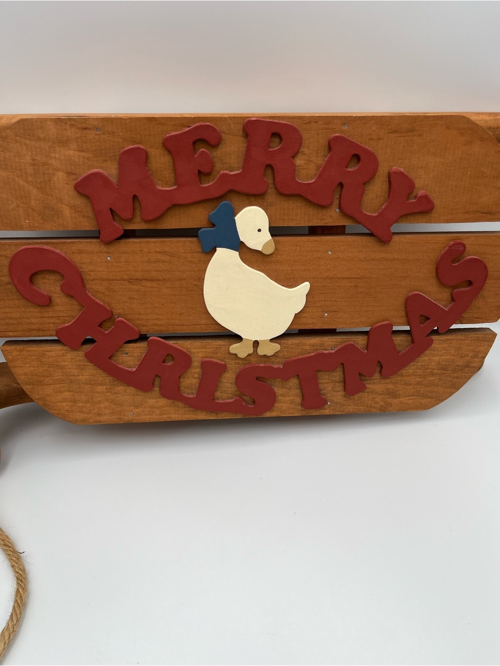 VTG Merry Christmas Shelf Wood Sled Goose Cottage Core Hand Painted Granny Core - Picture 2 of 10